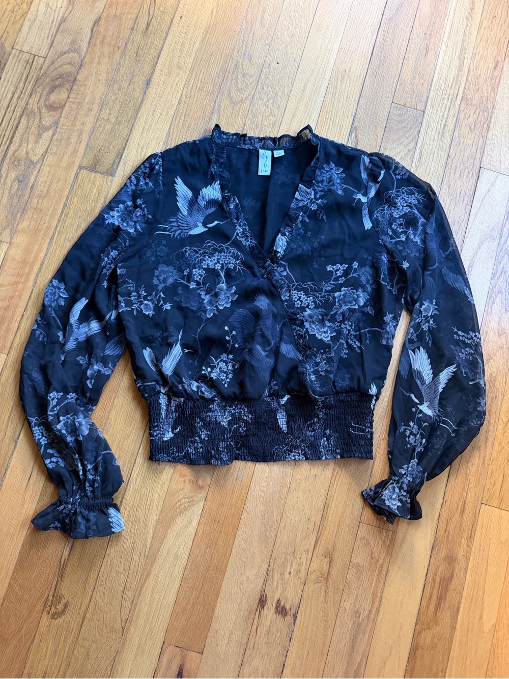 Joie black and white bird print blouse